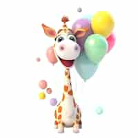 Free photo cartoon giraffe with balloons isolated on white background 3d illustration