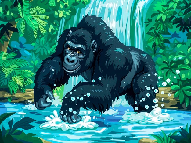 Cartoon gorilla in the jungle