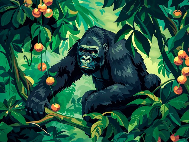 Cartoon gorilla in the jungle