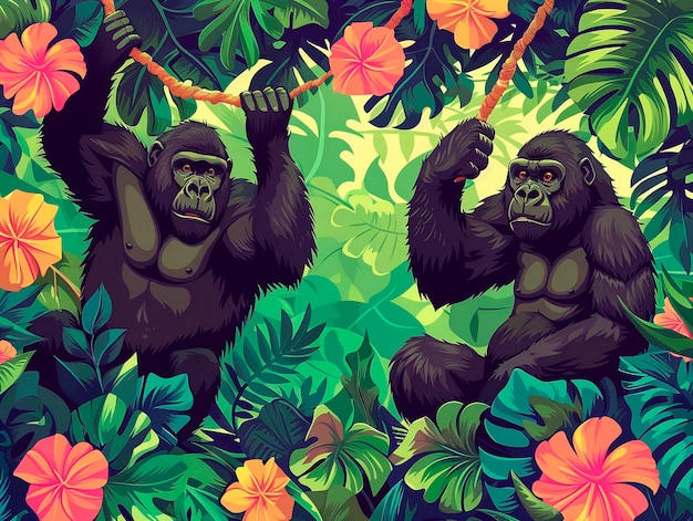 Free photo cartoon gorilla in the jungle