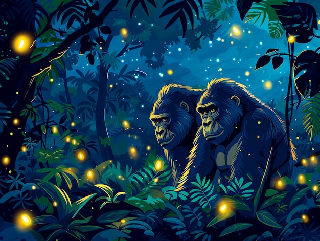 Cartoon gorilla in the jungle