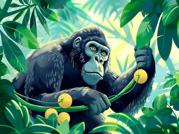 Free photo cartoon gorilla in the jungle