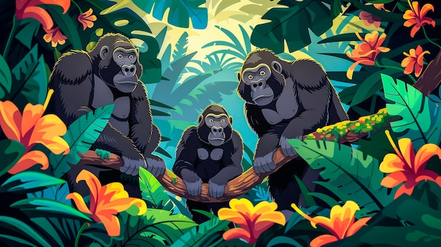 Cartoon gorilla in the jungle