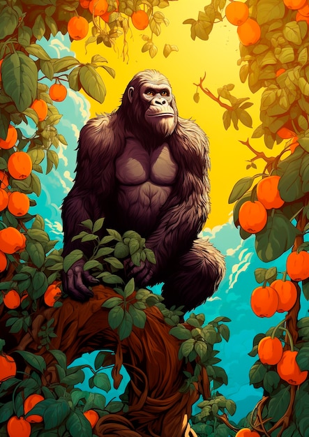 Free photo cartoon gorilla in the jungle