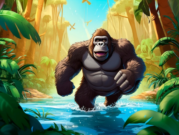 Free Photo cartoon gorilla in the jungle