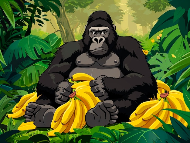 Free photo cartoon gorilla in the jungle