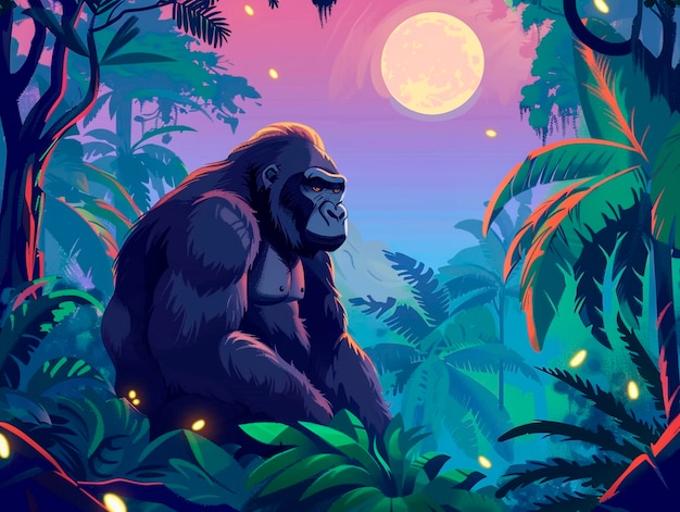 Free Photo cartoon gorilla in the jungle