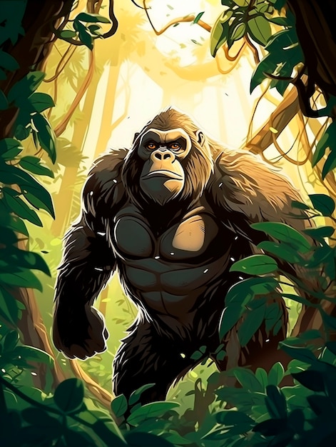 Free photo cartoon gorilla in the jungle