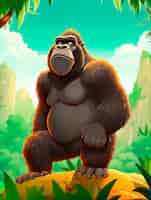 Free photo cartoon gorilla in the jungle