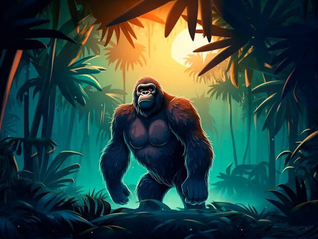 Free Photo cartoon gorilla in the jungle