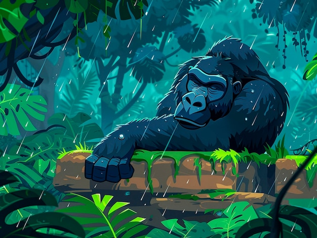 Free photo cartoon gorilla in the jungle