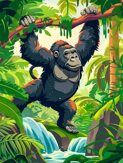 Free photo cartoon gorilla in the jungle