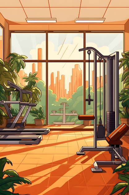 Free photo cartoon gym with machines