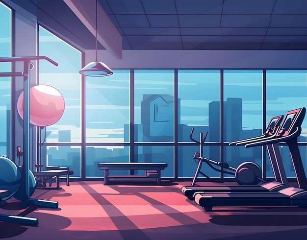 Free photo cartoon gym with machines