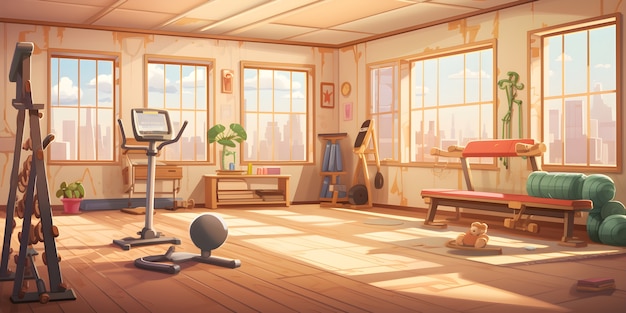 Free photo cartoon gym with machines