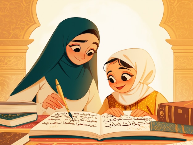 Free Photo cartoon illustration of muslim family