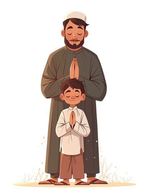 Cartoon illustration of muslim family