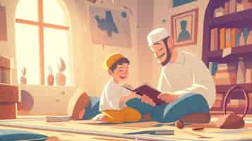 Free photo cartoon illustration of muslim family