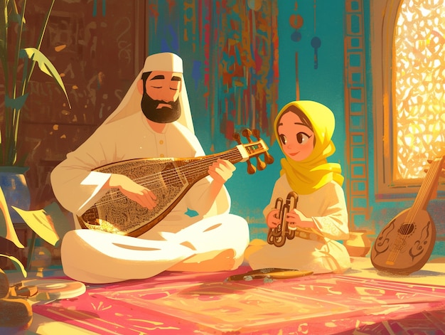 Free Photo cartoon illustration of muslim family