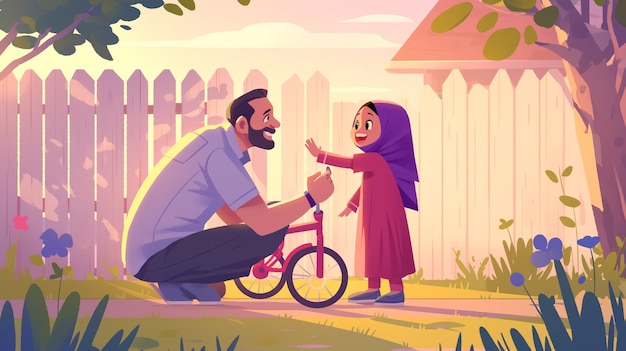 Free photo cartoon illustration of muslim family