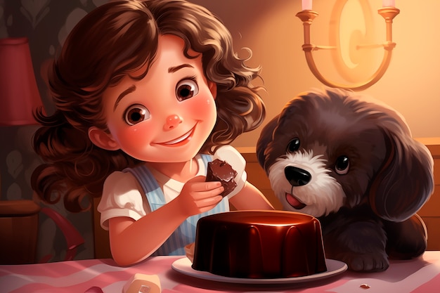 Free photo cartoon illustration with people and chocolate sweets