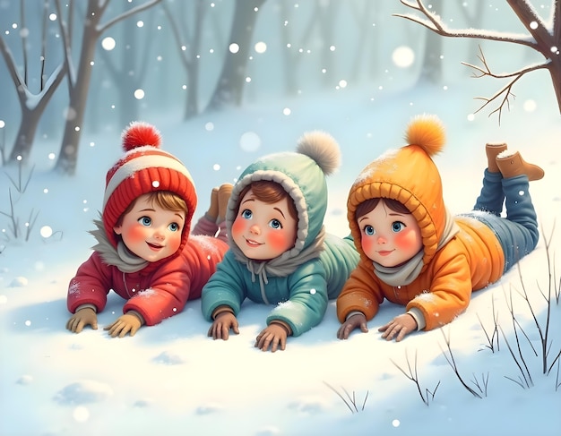 Free photo cartoon kids playing in the snow illustration