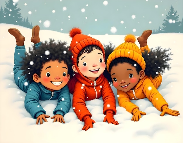 Free photo cartoon kids playing in the snow illustration