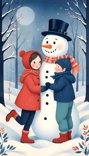 Free photo cartoon kids playing in the snow illustration