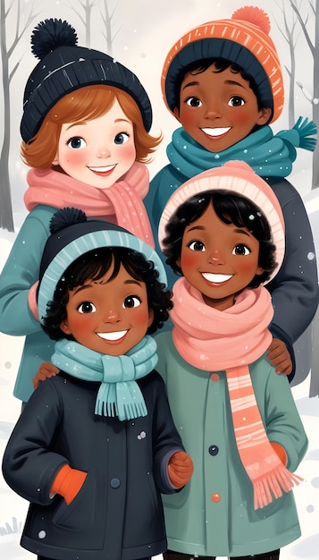 Free photo cartoon kids playing in the snow illustration