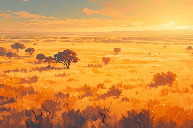 Cartoon landscape of arid and desolated nature