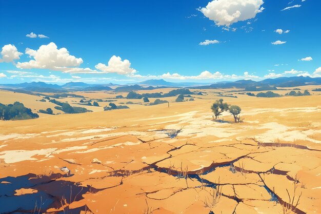 Cartoon landscape of arid and desolated nature