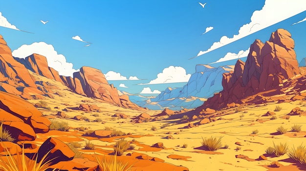 Cartoon landscape of arid and desolated nature