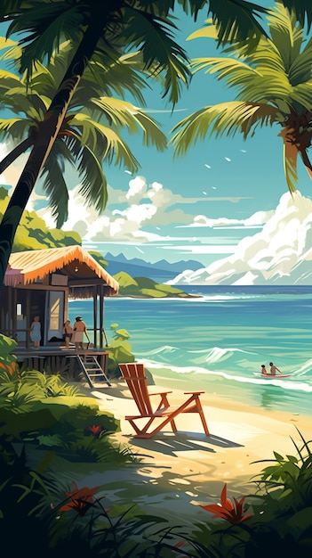 Free photo cartoon landscape of tropical island