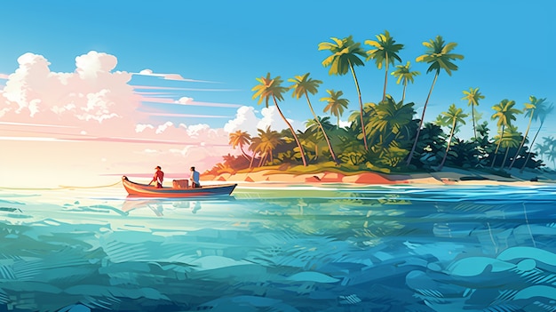 Free photo cartoon landscape of tropical island