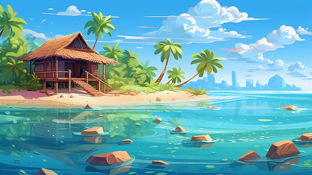 Free photo cartoon landscape of tropical island