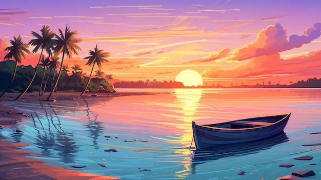 Cartoon landscape of tropical island