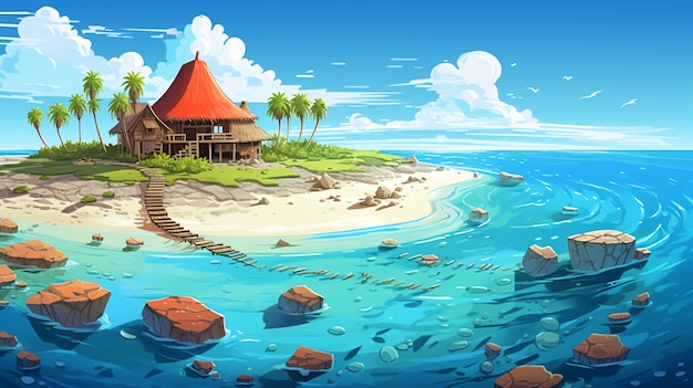 Free Photo cartoon landscape of tropical island