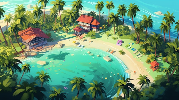 Free photo cartoon landscape of tropical island