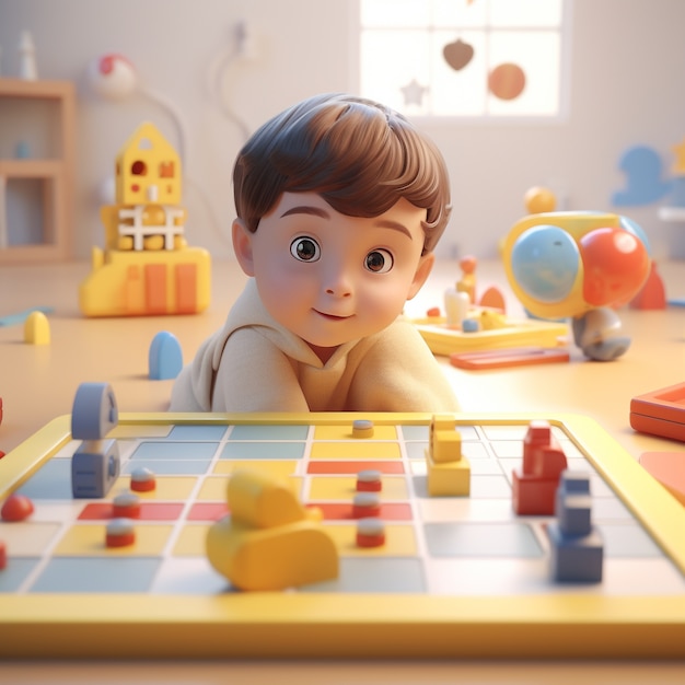 Free photo cartoon like kid playing with board game indoors