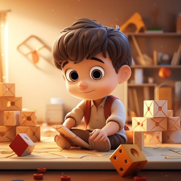 Free Photo cartoon like kid playing with cubes indoors