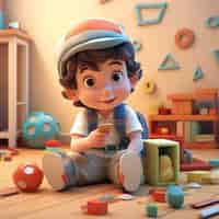 Free photo cartoon like kid playing with puzzle indoors