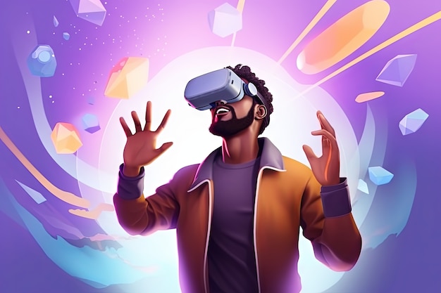 Free photo cartoon man wearing vr glasses