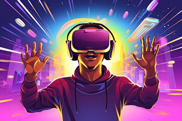 Free photo cartoon man wearing vr glasses