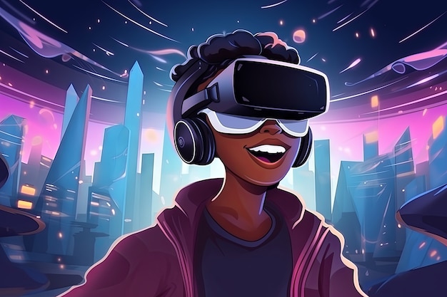 Free photo cartoon man wearing vr glasses