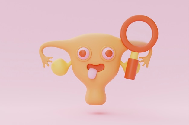 Free photo cartoon ovary holding magnifying glass