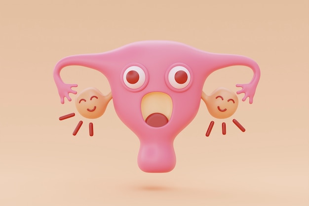 Cartoon ovary screaming with peach background