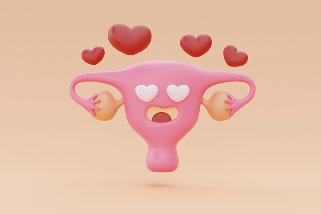 Cartoon ovary with red hearts