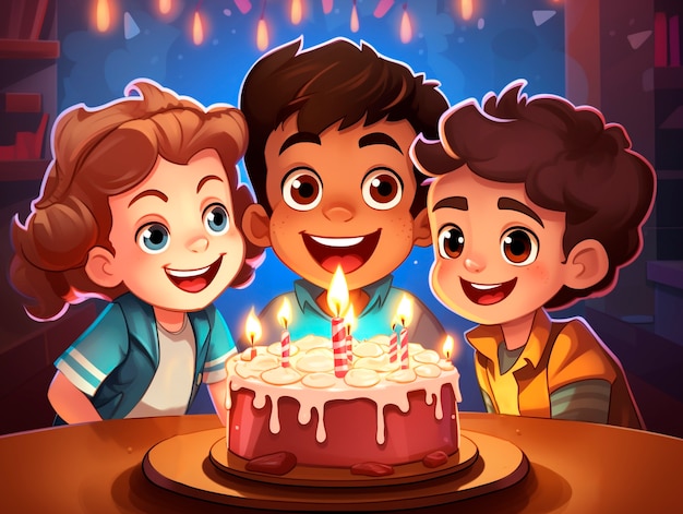 Free photo cartoon people celebrating birthday party