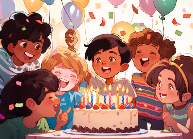 Free Photo cartoon people celebrating birthday party