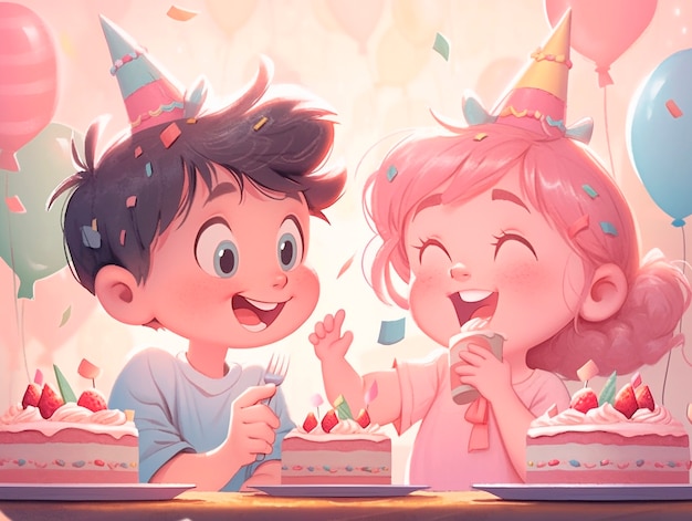 Free Photo cartoon people celebrating birthday party